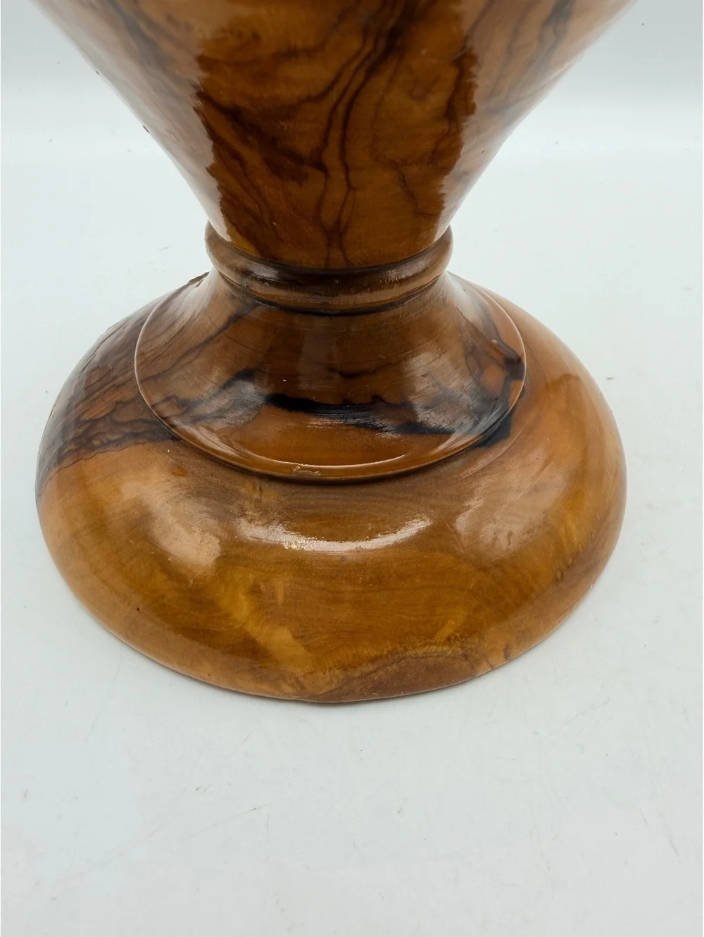 Vintage turned olive wood vase. Rustic and hand crafted.